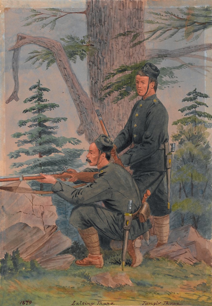 Lalsing Thapa i Jangir Thapa z 5. pułku Gorkha, Pewar Kotal, Afganistan autorstwa Major General R.G. Woodthorpe