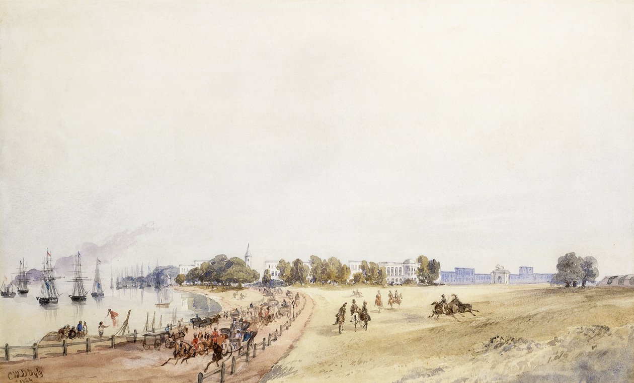 Widok fortu i miasta, Kalkuta, 1854 autorstwa Major General Sir Charles Walters DOyly