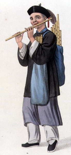 Sprzedawca fletów, płyta 34 z filmu „The Costume of China”, grawerowana przez J. Dadley autorstwa Major George Henry Mason