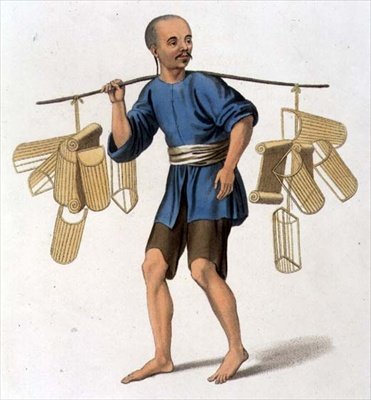 Sprzedawca poduszek, talerz 33 z filmu „The Costume of China”, grawerowany przez J. Dadley autorstwa Major George Henry Mason