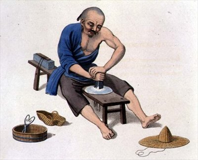 An Old Man Polishing Crystals, płyta 55 z filmu „The Costumes of China”, grawer J. Dadley autorstwa Major George Henry Mason