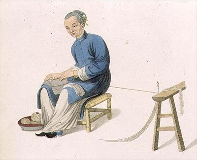 Stara kobieta Twisting Cotton, płyta 57 z filmu „The Costumes of China”, grawer J. Dadley autorstwa Major George Henry Mason