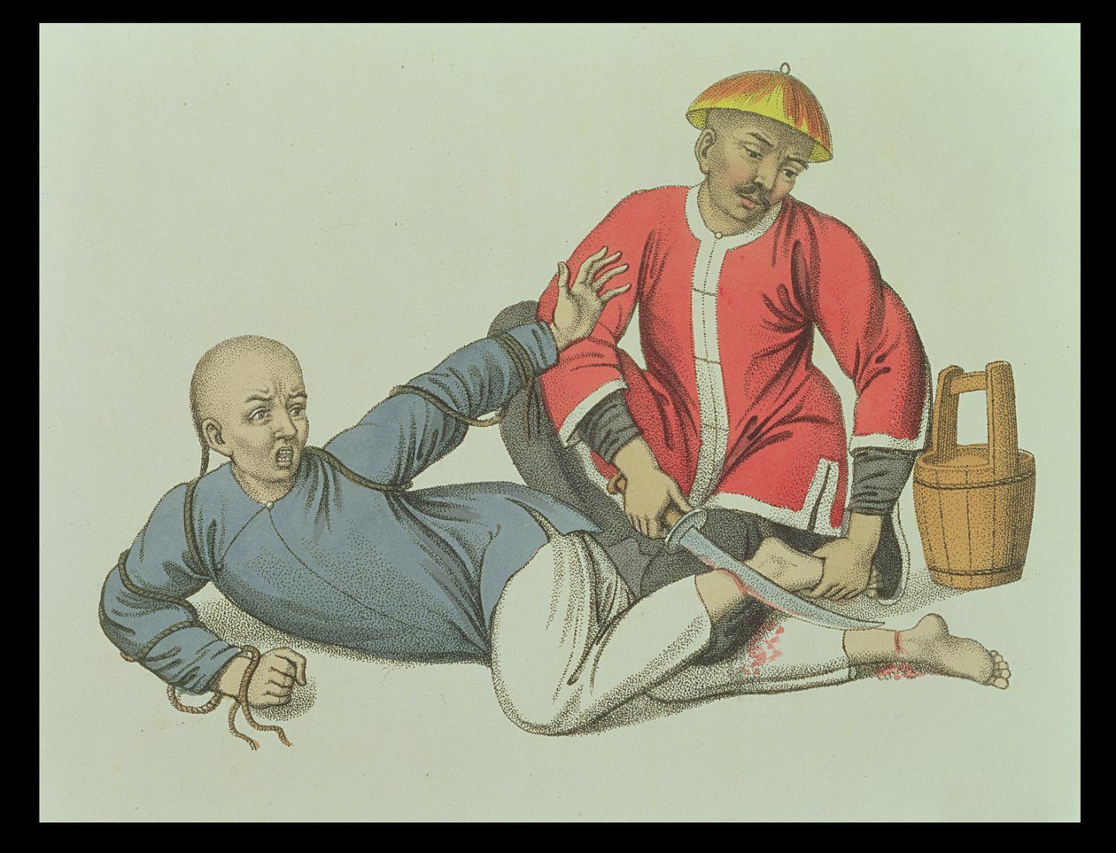 Ścięgno złoczyńcy, tablica 17 z „The Punishments of China”, ryt. J. Dadley autorstwa Major George Henry Mason