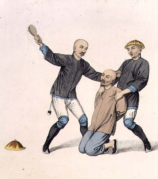 Ukaranie wioślarza, tablica 7 z „The Punishments of China”, ryt. J. Dadley autorstwa Major George Henry Mason