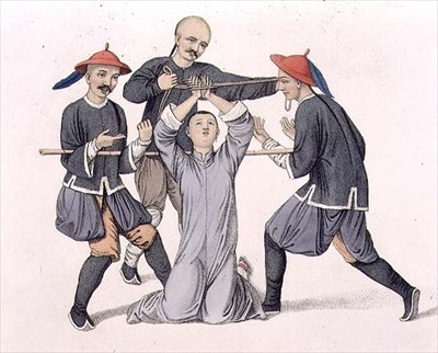 Torturowanie palców, tablica 10 z „The Punishments of China”, ryt J. Dadley autorstwa Major George Henry Mason