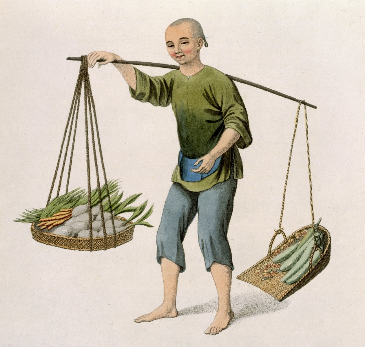 Chłopiec z warzywami, tablica 54 z "The Costumes of China", wyryta przez J. Dadleya, 1800 r. autorstwa Major George Henry Mason
