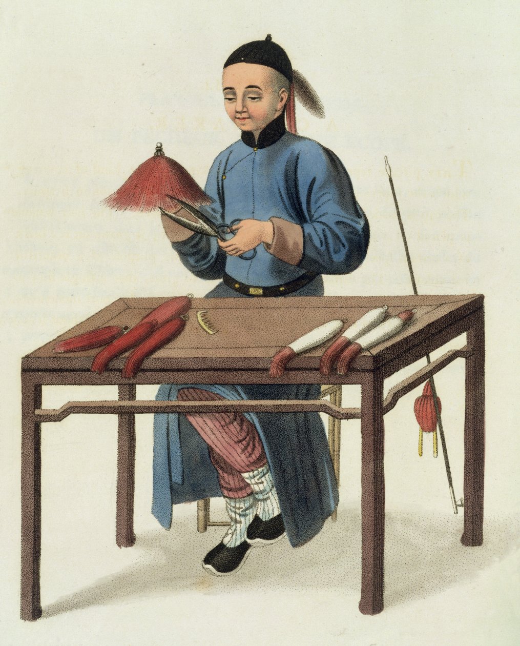 Wytwórca czapek, tablica 51 z "The Costume of China", wyryta przez J. Dadley, 1800 r. autorstwa Major George Henry Mason