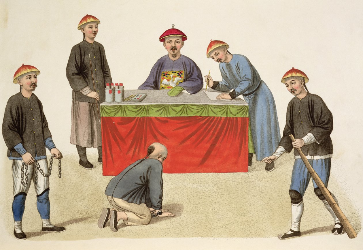 Sprawca przed sędzią, tablica 1 z „Kara Chin”, ryt. J. Dadley, 1804 autorstwa Major George Henry Mason