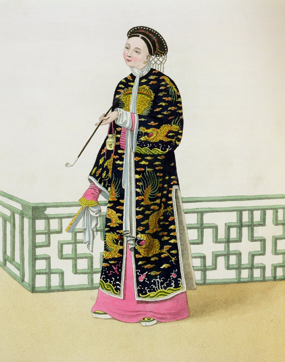 Dama dystyngowana w swoim zwyczaju ceremonialnym, tablica 60 z "The Costume of China", rycina J. Dadley, 1800 r. autorstwa Major George Henry Mason