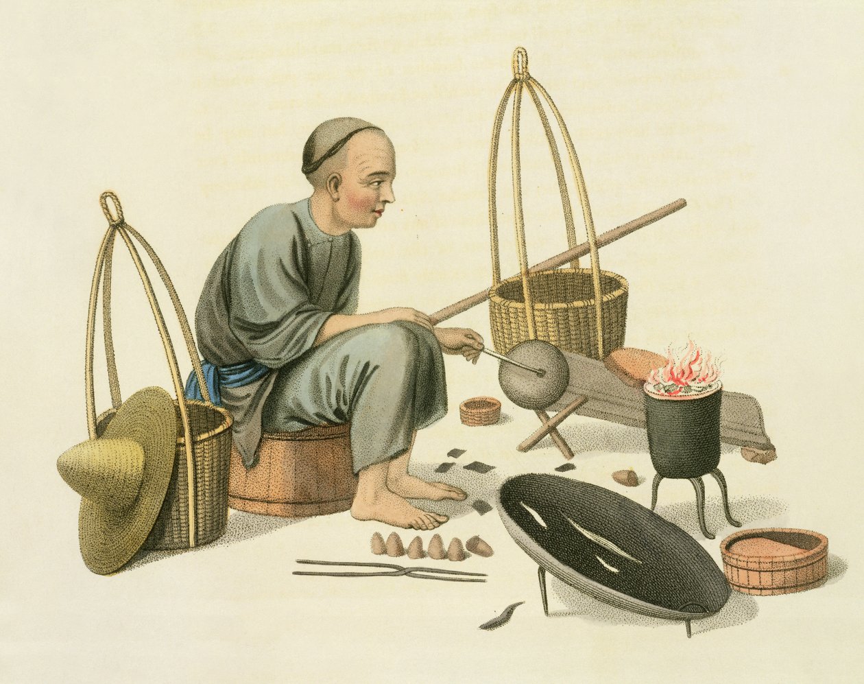 Tinker, tablica 37 z "The Costume of China", wyryta przez J. Dadleya, 1800 r. autorstwa Major George Henry Mason