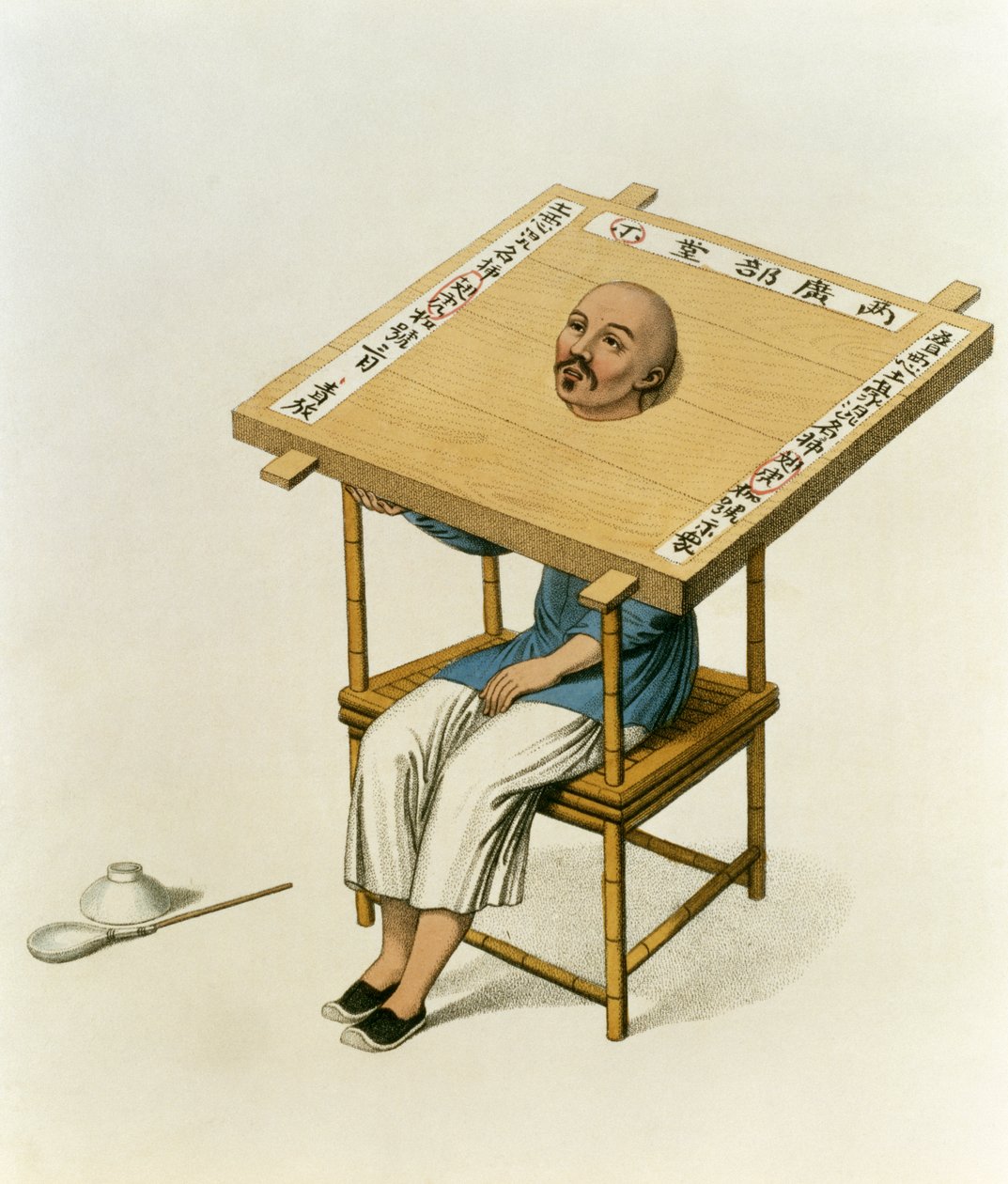 Kara drewnianego kołnierza, tablica 13 z „Kara Chin”, ryt. J. Dadley, 1804 autorstwa Major George Henry Mason