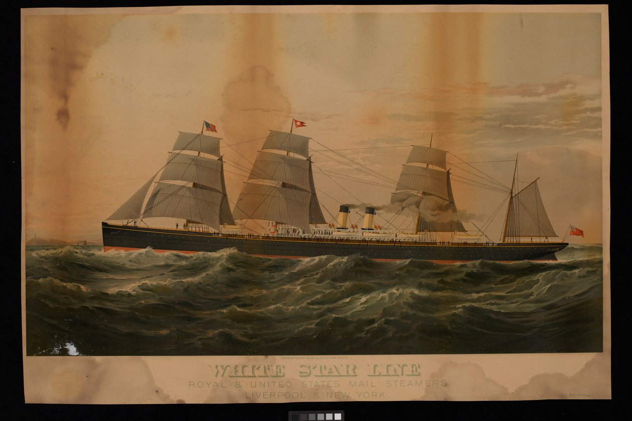White Star Line Royal  United States Mail Steamers Liverpool  New York Britannic (chromolitografia) autorstwa Major and Knapp Sarony