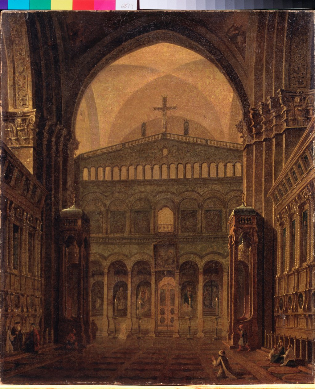 Wnętrze świątyni w Jerozolimie - Obraz Maxima Nikiphorovicha Vorobyeva (Vorobiev) (1787-1855), olej na płótnie autorstwa Maksim Nikiforovich Vorobiev