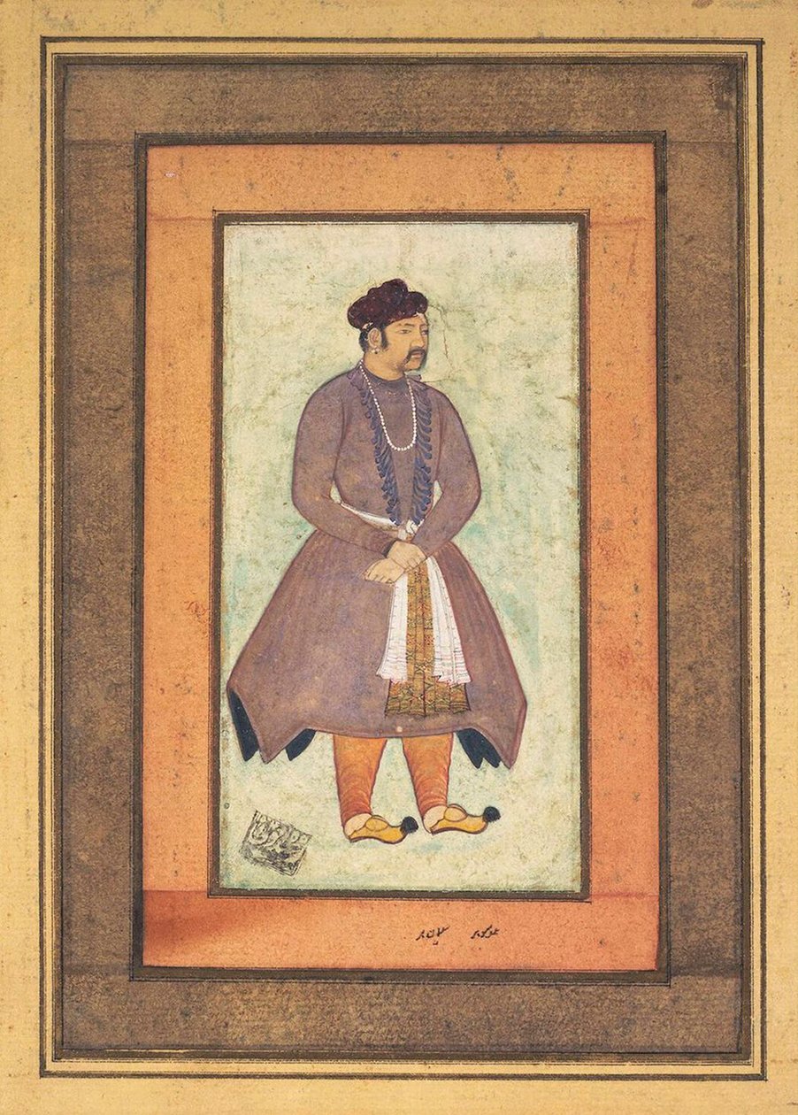 Portret Akbara Wielkiego 1542-1605, cesarza Mogołów, druga połowa XVI wieku. autorstwa Manohar