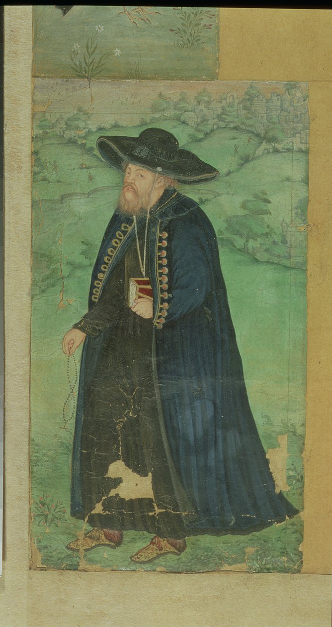 Kapłan jezuita, z inskrypcją w języku perskim: „Jahangir Shahi Amal-e-Mansur”, Mogołów, 1610, (papier), autorstwa Mansur