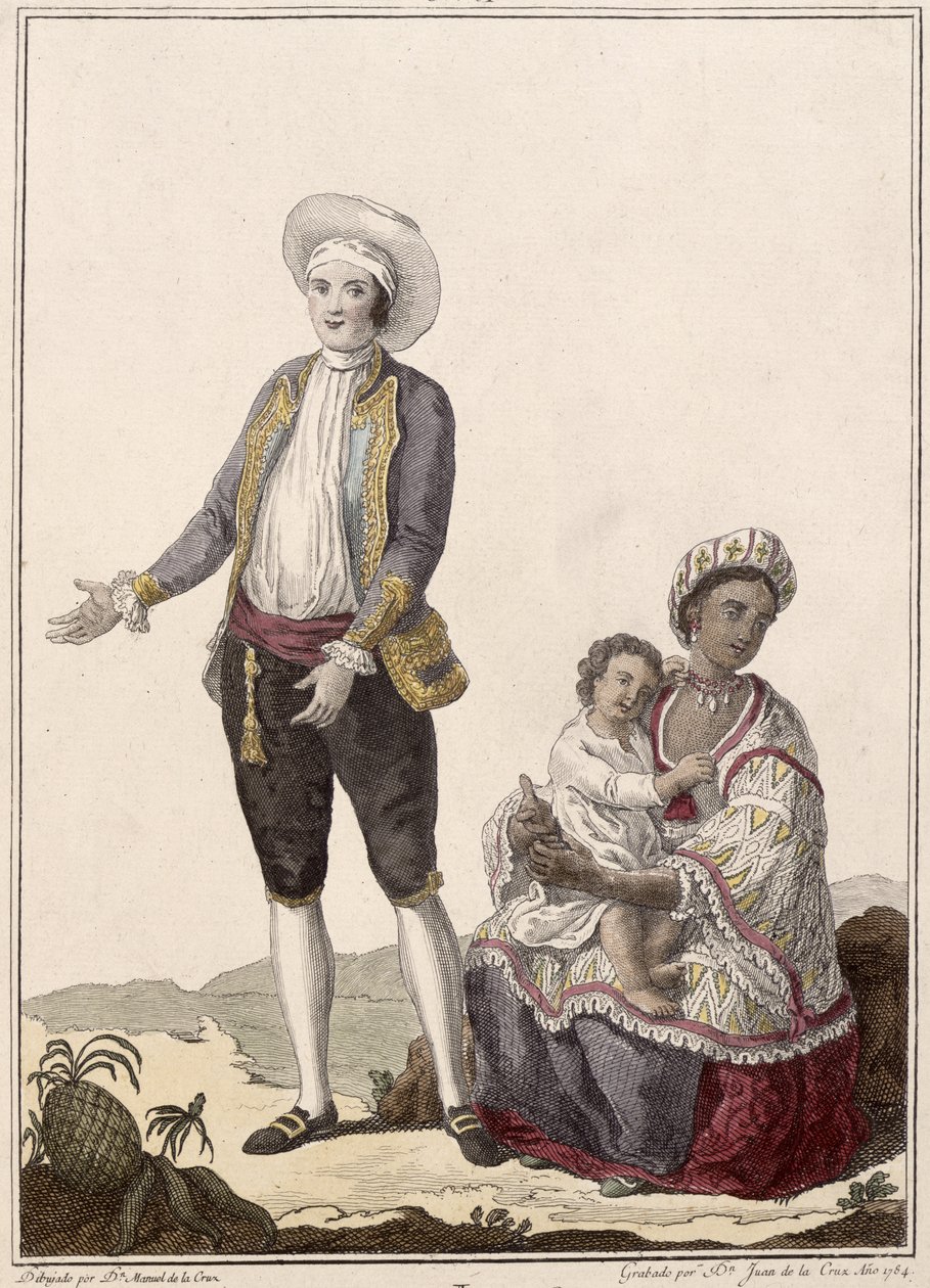 Hiszpan i jego indyjska żona, grawerowane przez Juana de la Cruz, 1784 kolorowe grawerowanie autorstwa Manuel de la Cruz y Cano