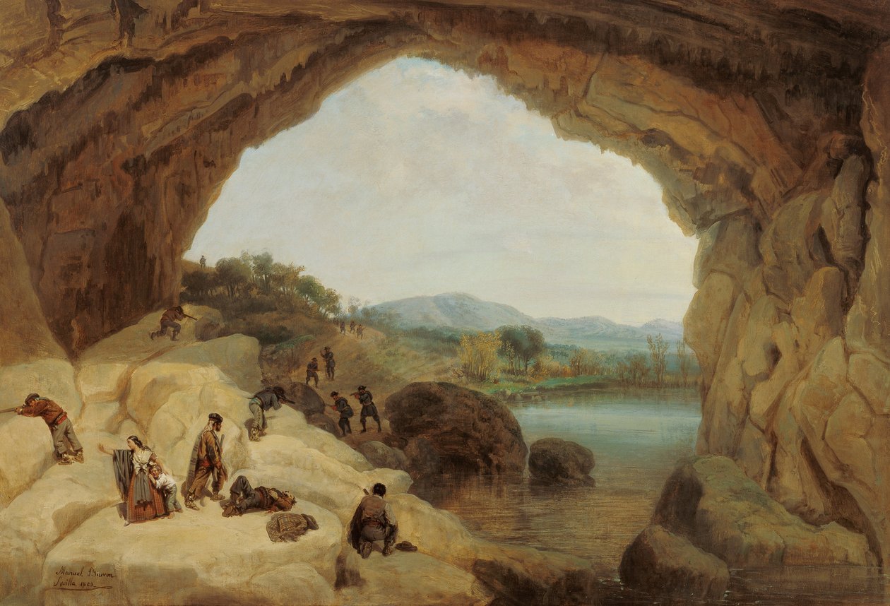 Zasadzka na grupę bandytów w Kociej Jaskini - Barron i Carrillo, Manuel (1814-1884) - 1869 - Olej na płótnie - 72x105 - Muzeum Carmen Thyssen, Malaga autorstwa Manuel Barron y Carrillo