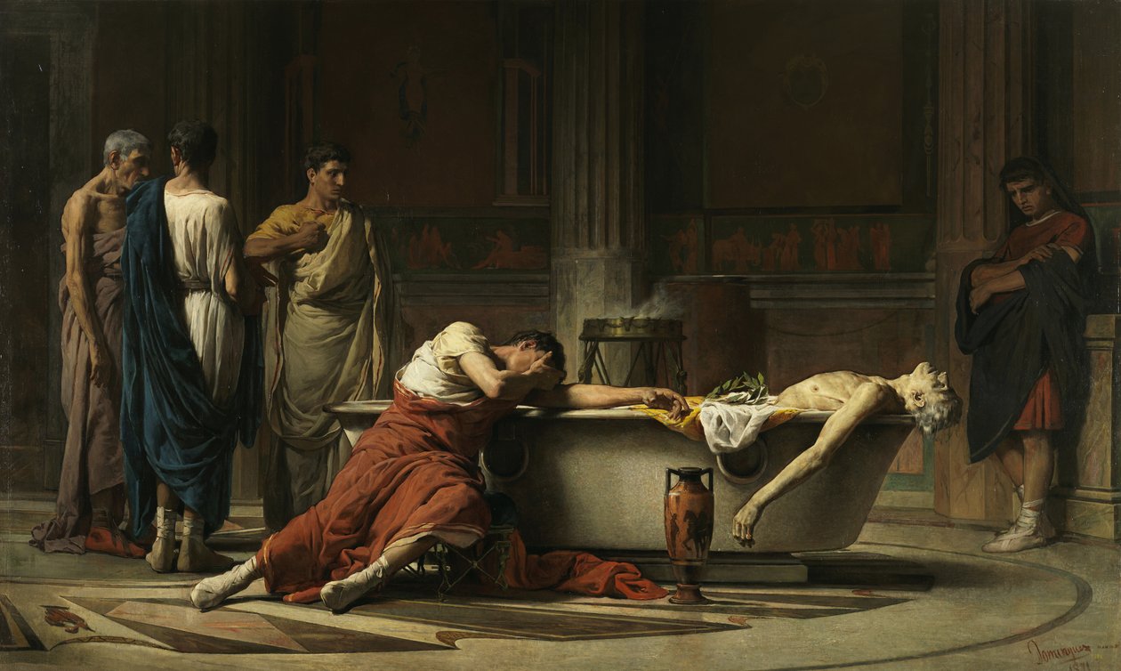 Śmierć Seneki, 1871 autorstwa Manuel Domínguez Sánchez