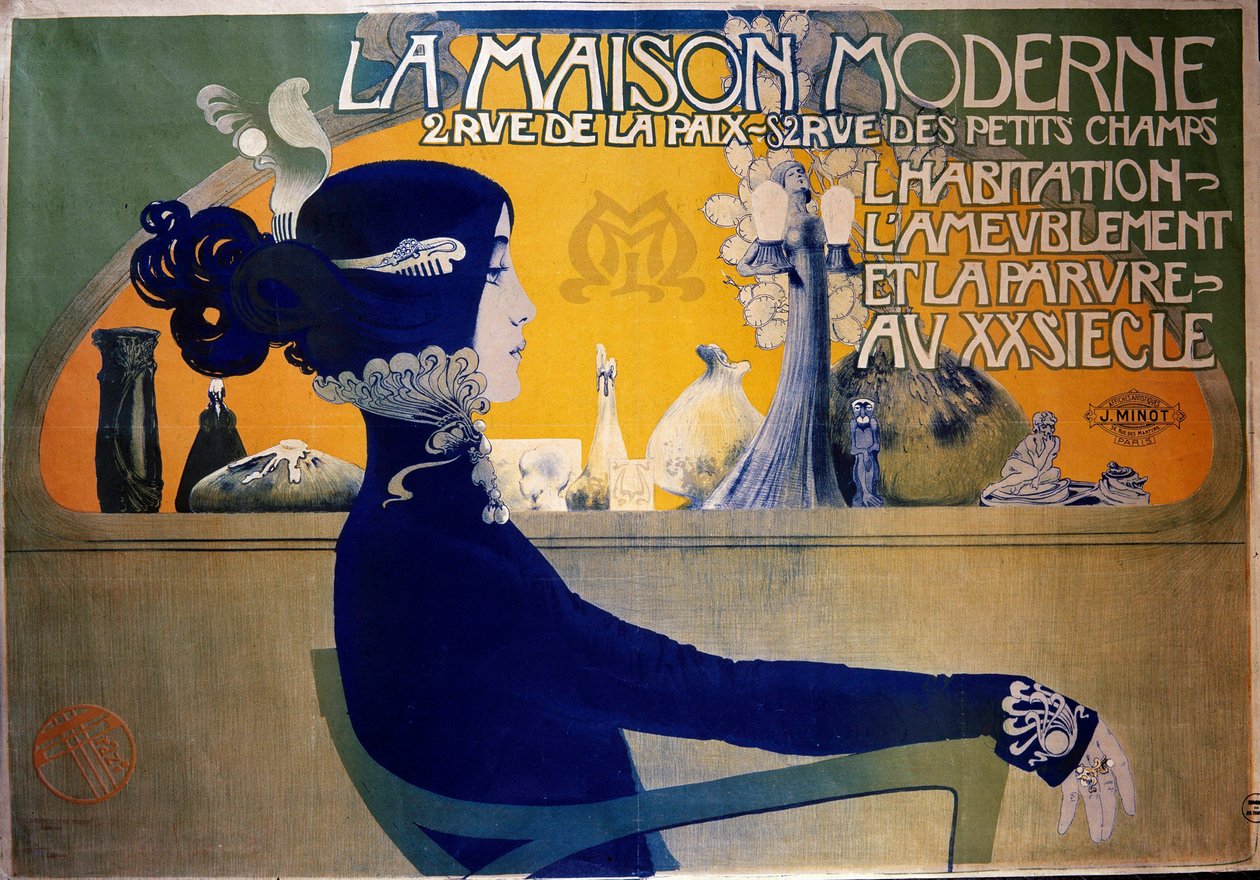 Art Nouveau: plakat „„ Nowoczesny dom”” autorstwa Orazi. XX wiek. Sztuka dekoracyjna, Paryż. DR autorstwa Manuel Orazi