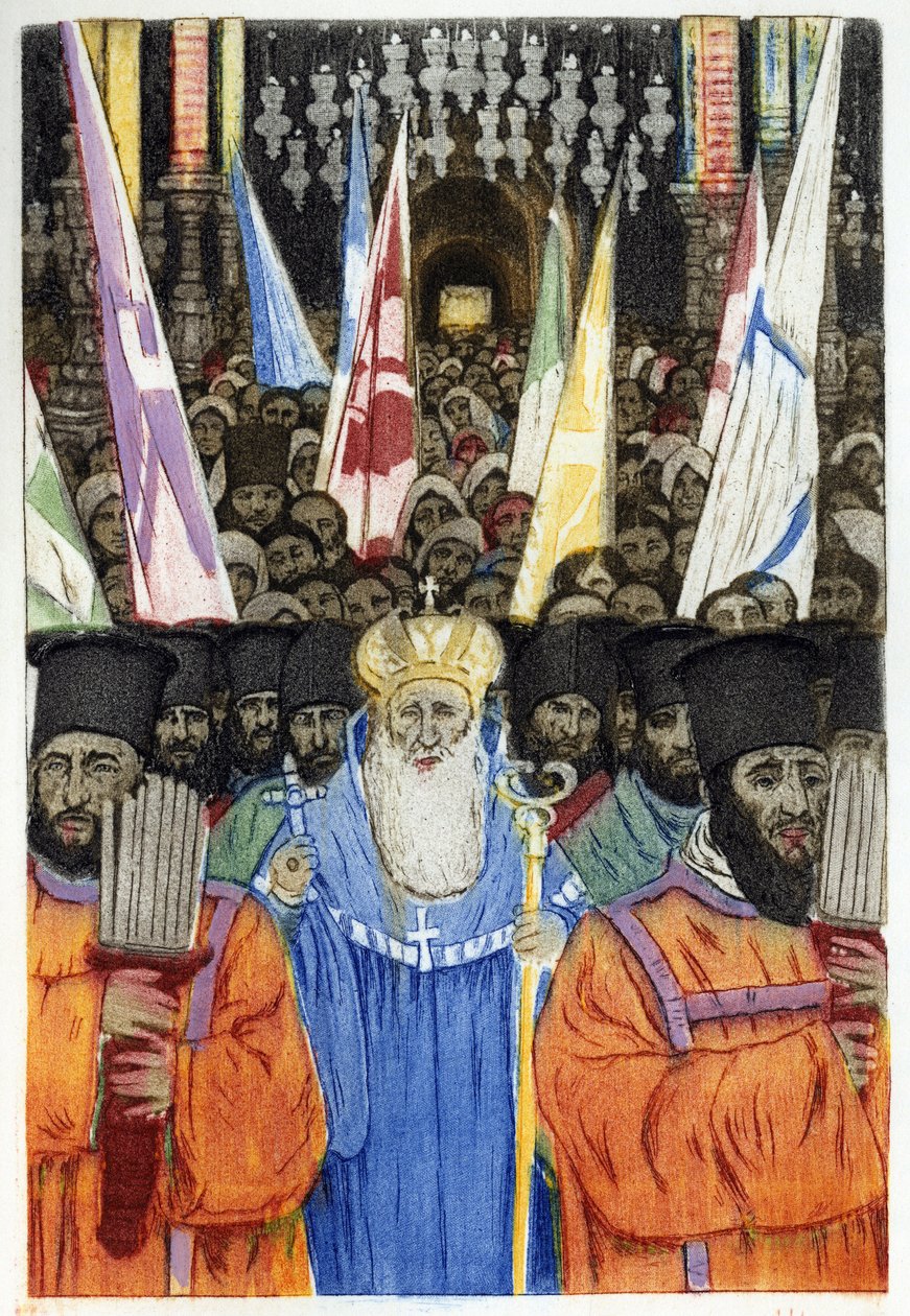 Żydowska Ceremonia Prawosławna w Jerozolimie. Grawer autorstwa Manuela Orazzi (1860-1934), w „”L