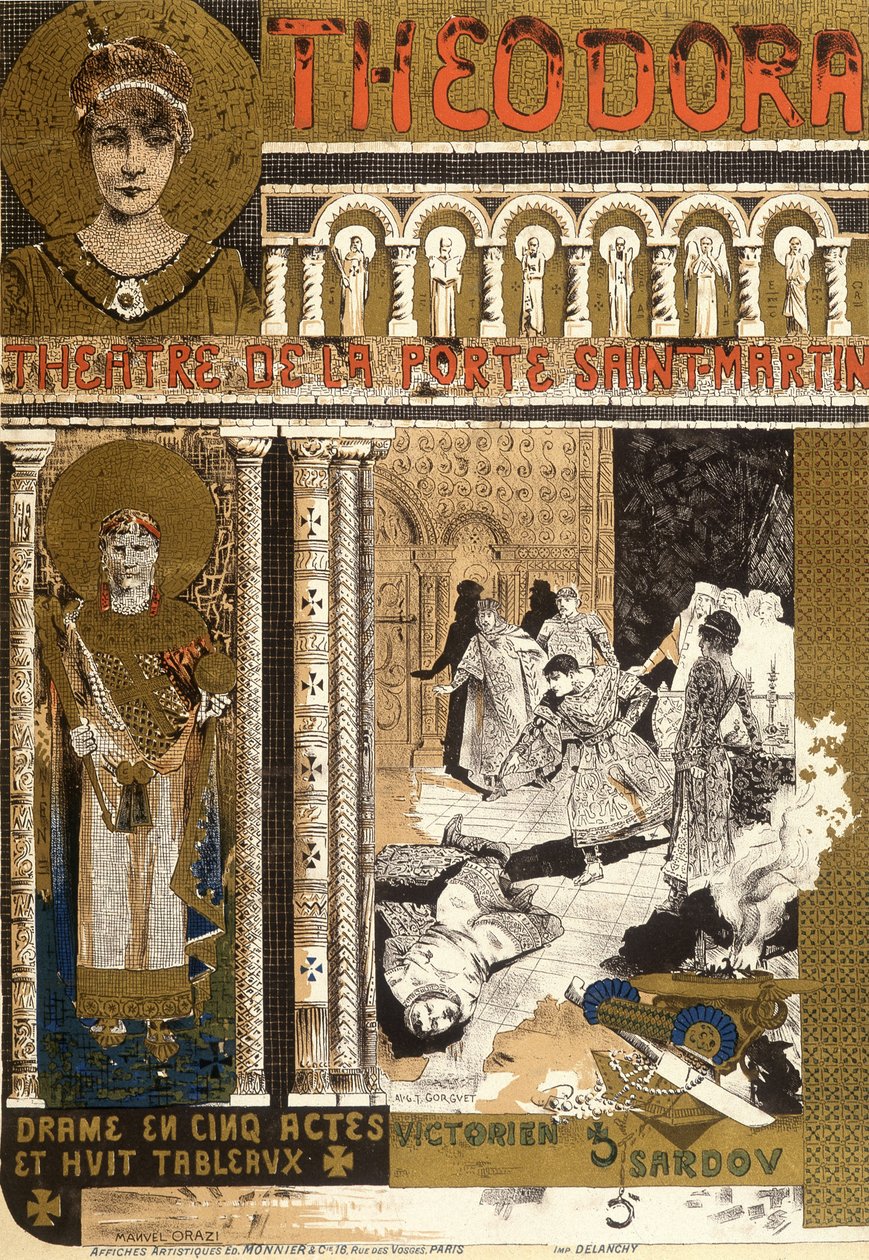 Theodora w teatrze Porte Saint Martin w Paryżu. Ilustracja autorstwa Manuela Orazi autorstwa Manuel Orazi