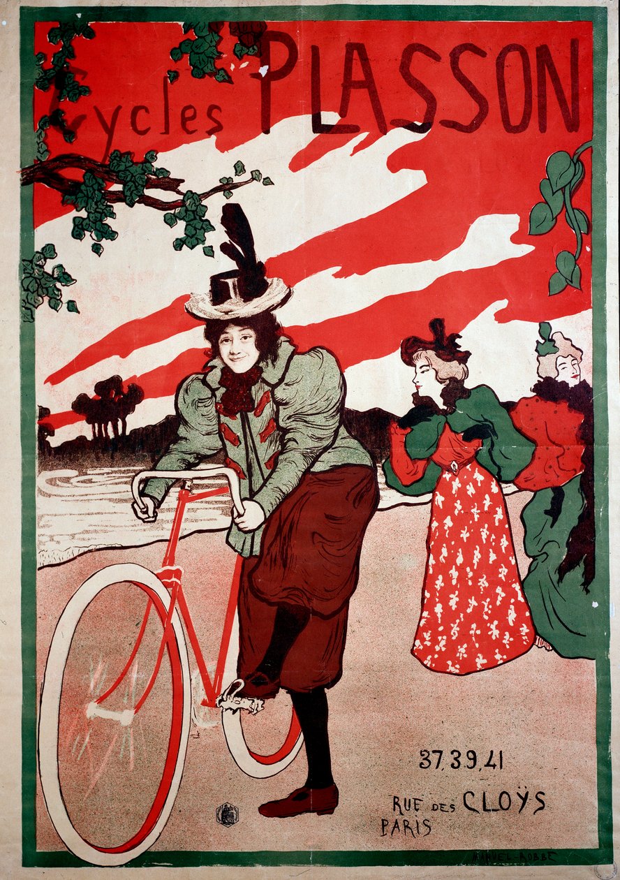 Belle Epoque: plakat reklamowy do rowerów (rowerów) Plasson. Plakat autorstwa Manuela Robbe (1872-1936) Kolekcja prywatna autorstwa Manuel Robbe