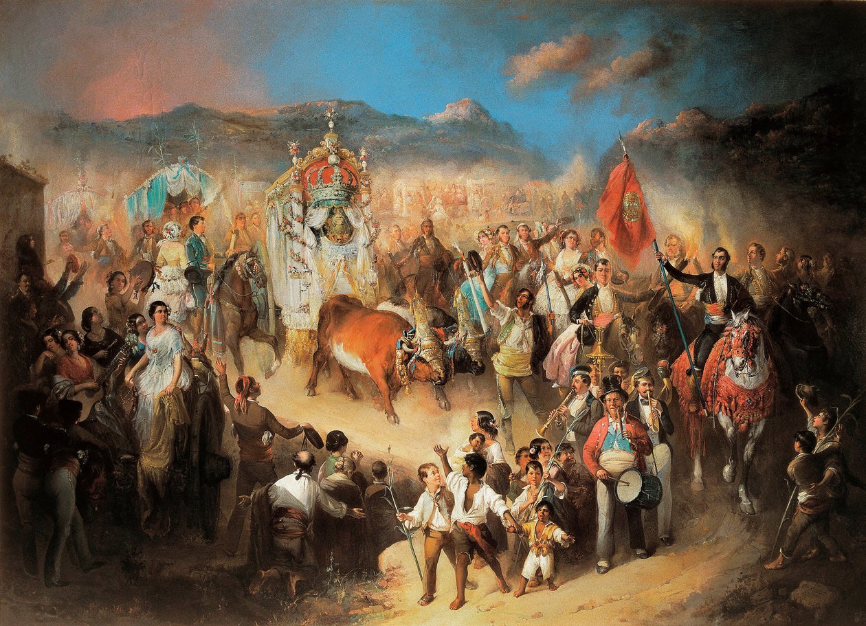 Procesja El Rocio: Tradycyjne obchody andaluzyjskie na cześć Dziewicy. Obraz Manuela Rodrigueza de Guzmana (1818-1867). 1850-1900 Segowia. Pałac Riofrio. autorstwa Manuel Rodriguez de Guzman