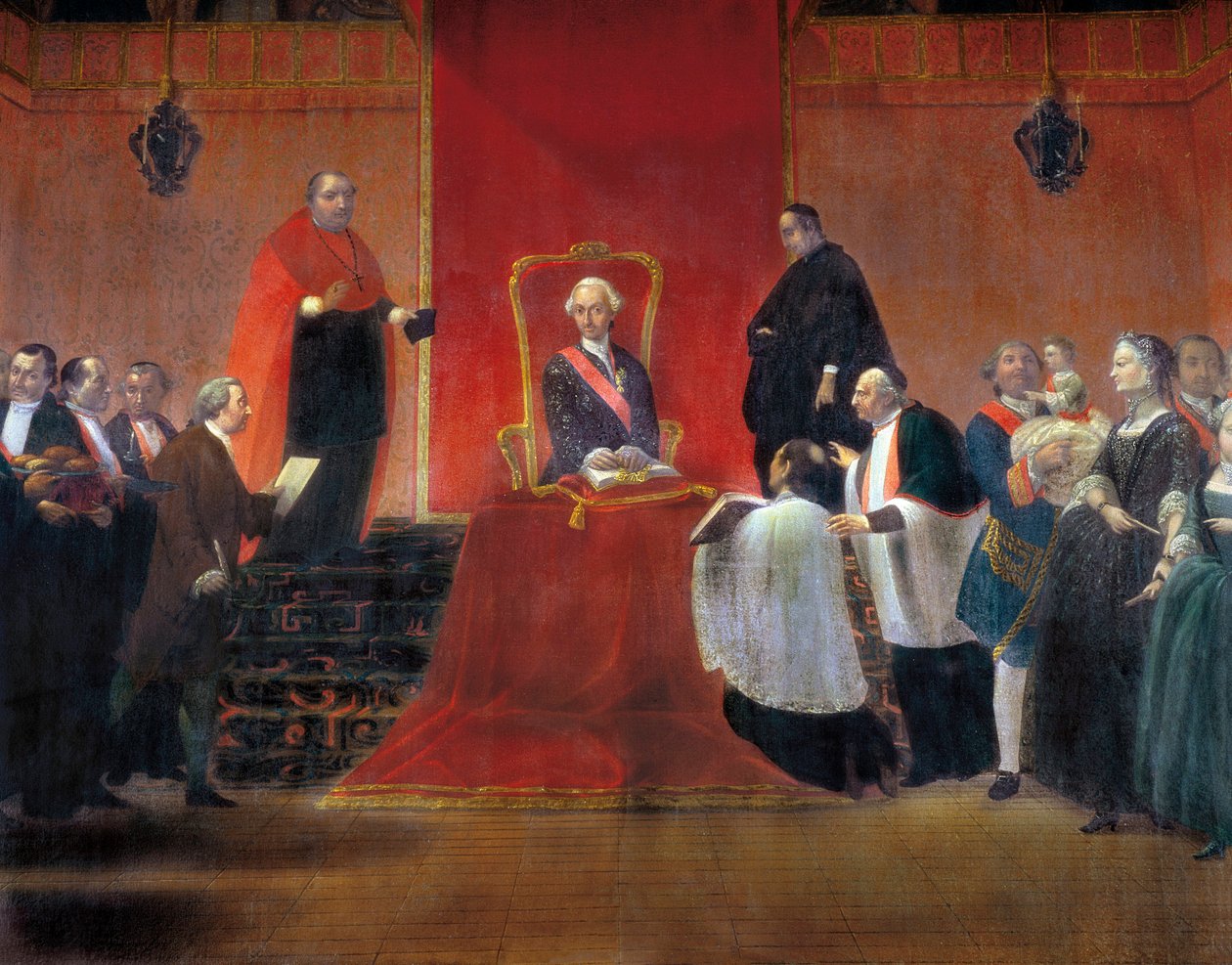 Karol III objął w posiadanie kanonie barcelońskie w 1759 r., szczegół autorstwa Manuel Tramulles