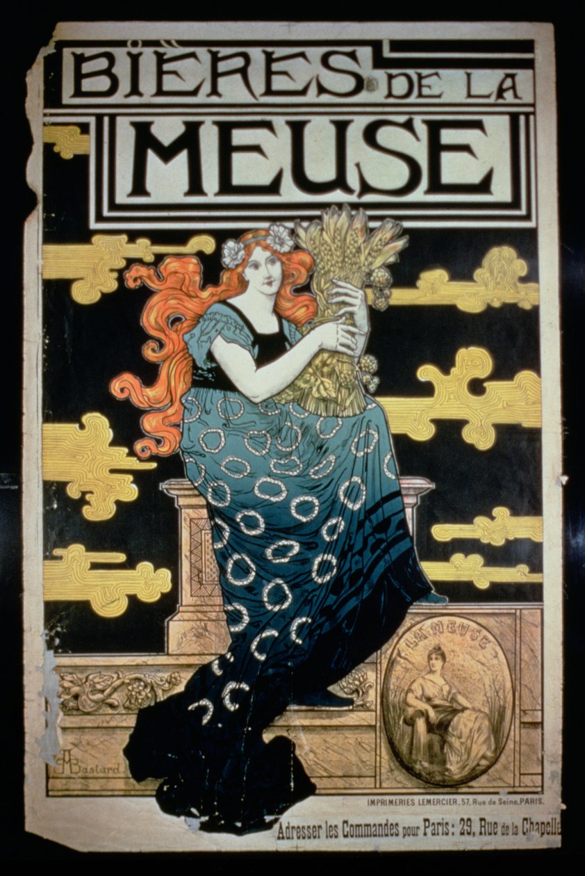 Plakat reklamujący piwa La Meuse autorstwa Marc Auguste Bastard