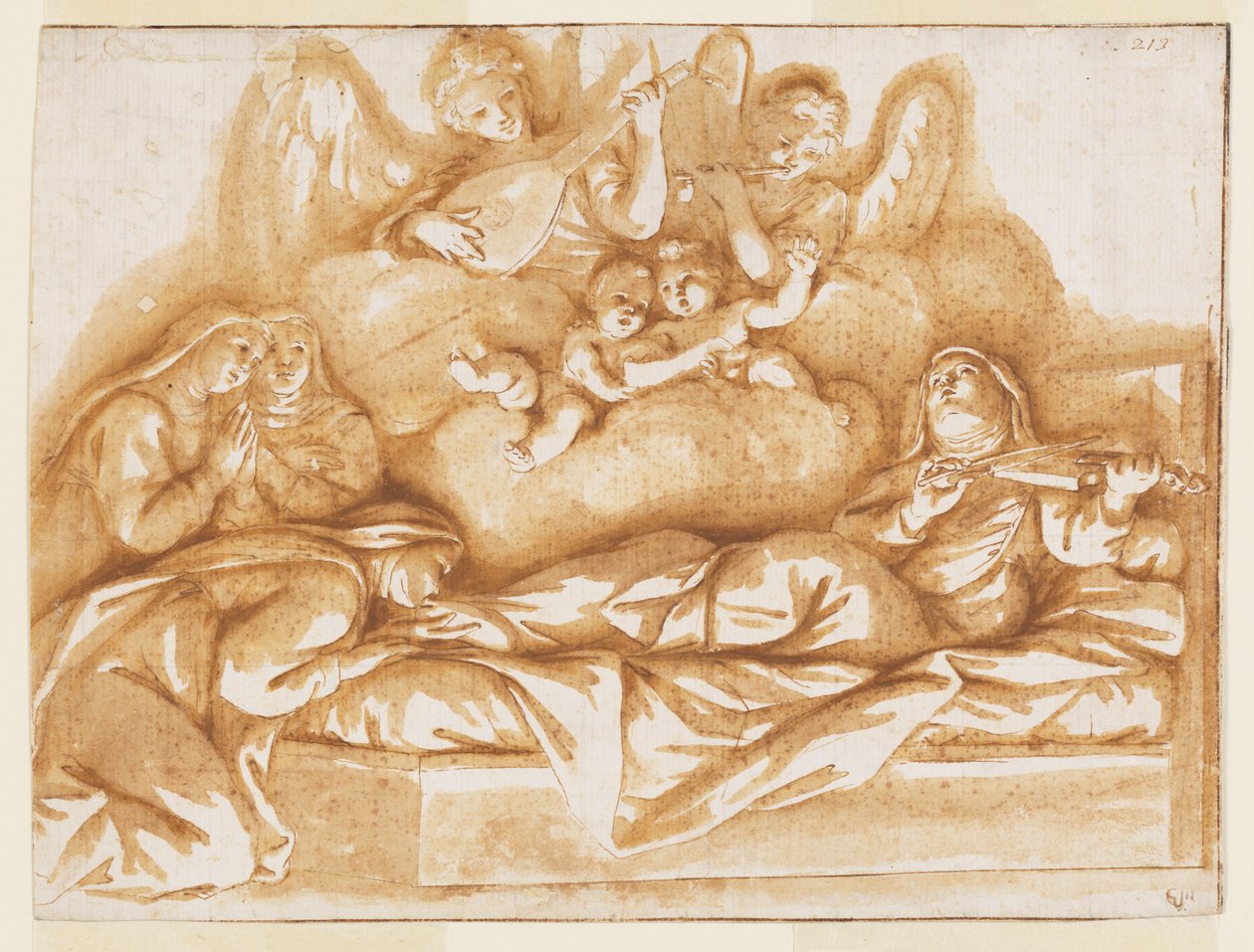 Projekt monochromatycznego malarstwa ściennego, kościół Corpus Domini, Bolonia, Włochy, Śmierć św. Cateriny Vigri autorstwa Marc Antonio Franceschini