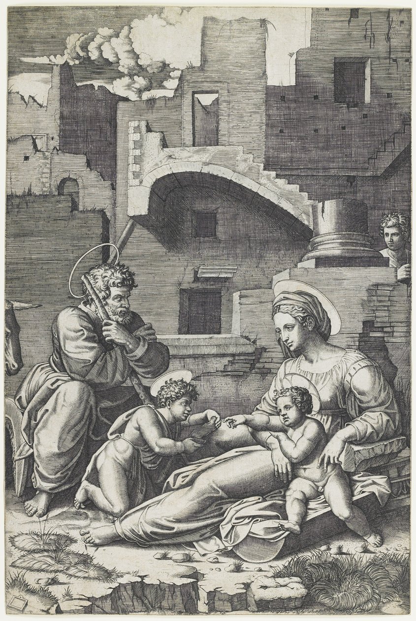 Dziewica z długim udem, c. 1520-1525 autorstwa Marcantonio Raimondi