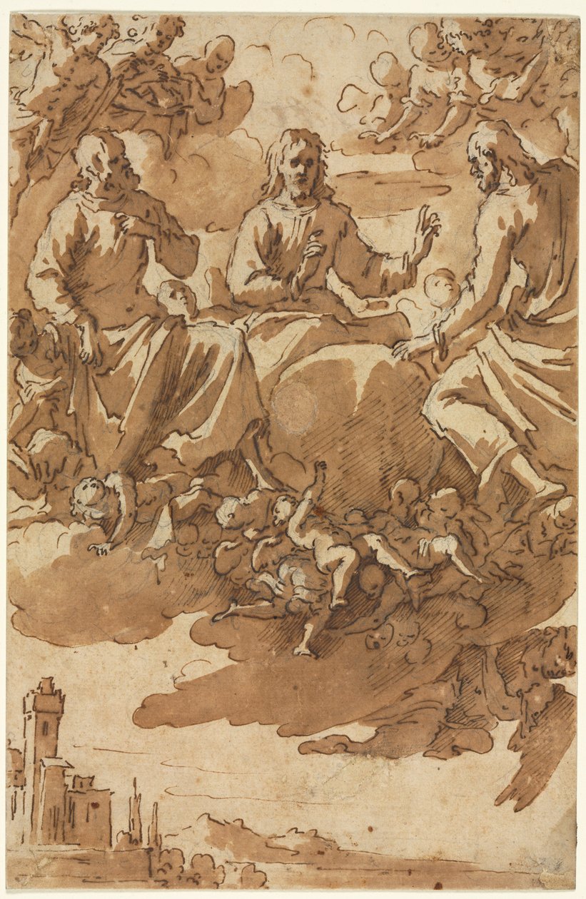 Chrystus w chwale z dwoma świętymi, pierwszy III XVII wiek. autorstwa Marcantonio Bassetti