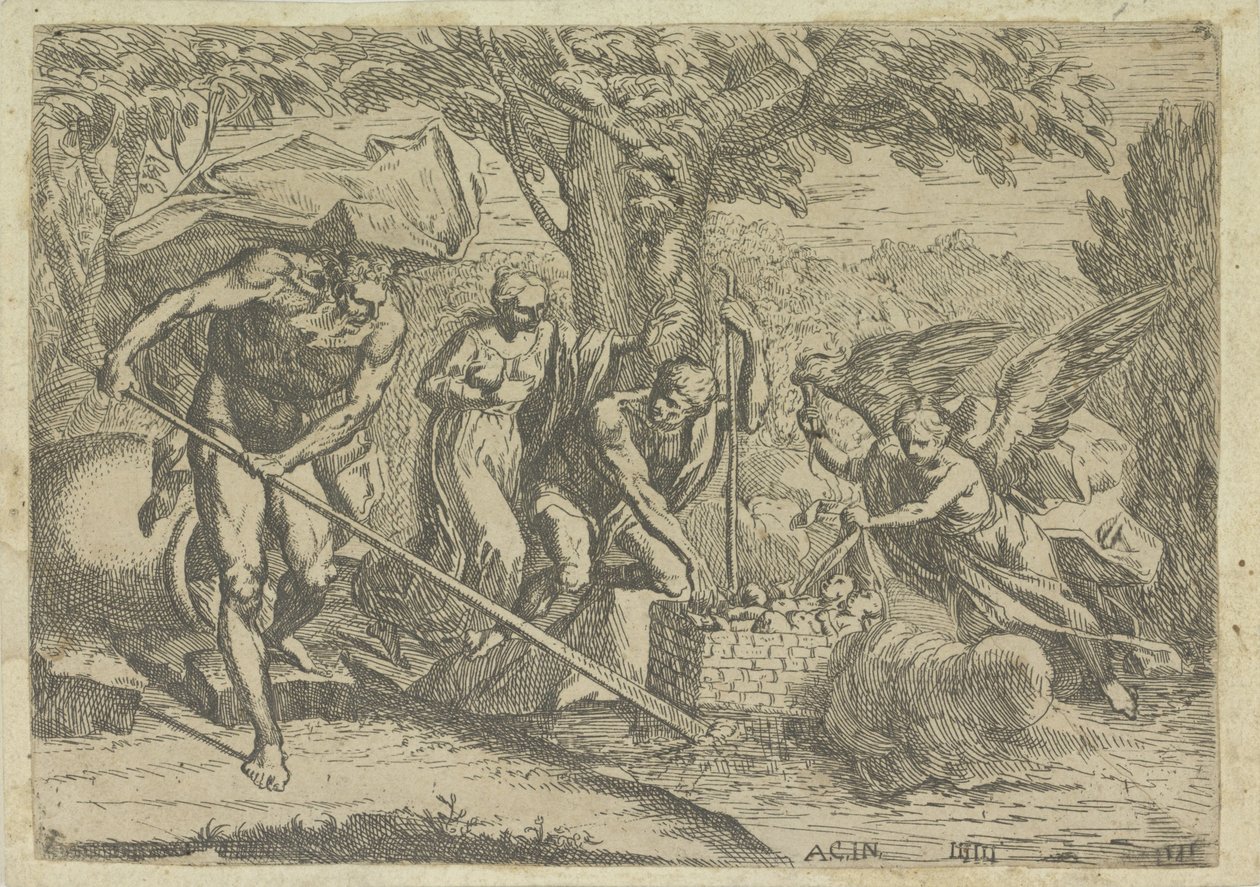 Romulus en Remus gevonden door Faustulus en Louva autorstwa Marcantonio Bellavia