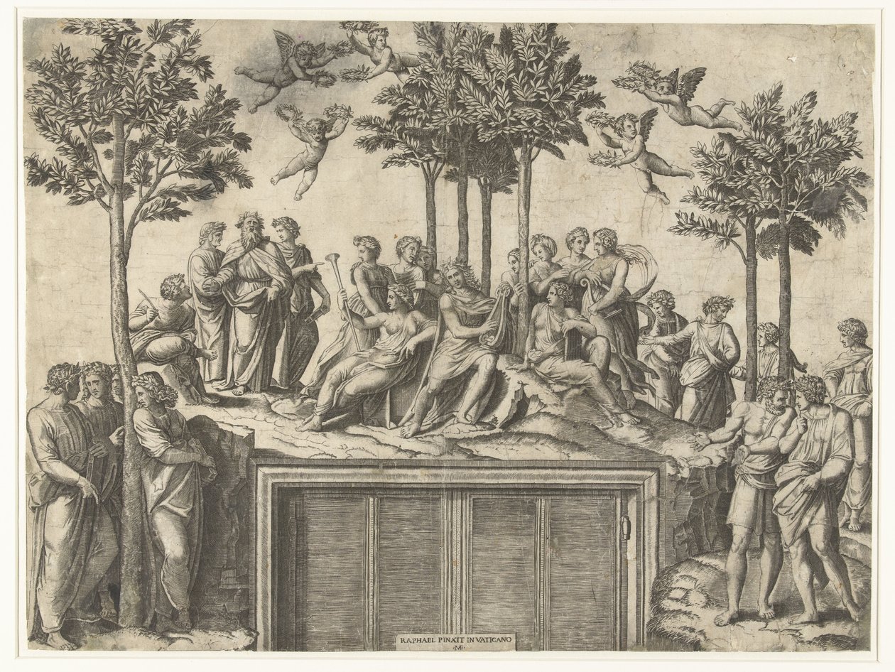 Apollo i Muzy na Górze Parnas autorstwa Marcantonio Raimondi