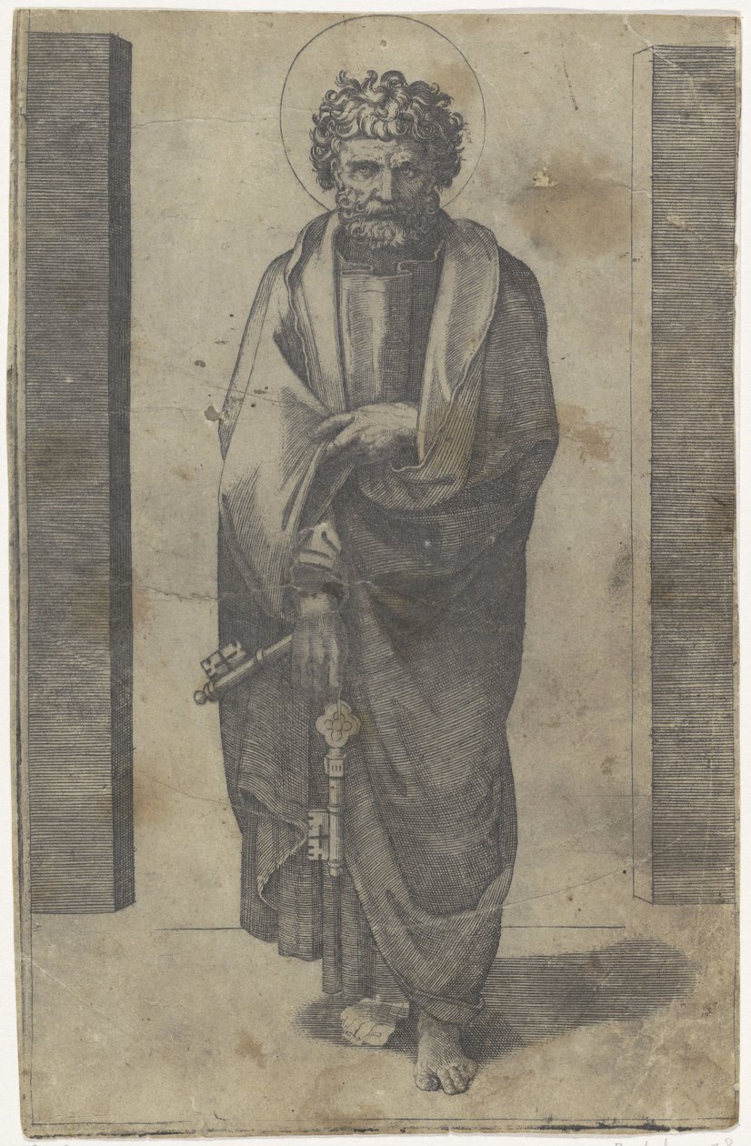 Apostoł Piotr z kluczami Chrystus i apostołowie (tytuł serii) autorstwa Marcantonio Raimondi
