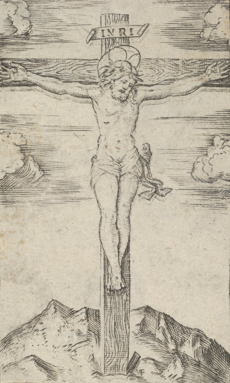 Chrystus na krzyżu, z cyklu "Piccoli Santi" Mali święci, ca. 1500-1527. autorstwa Marcantonio Raimondi