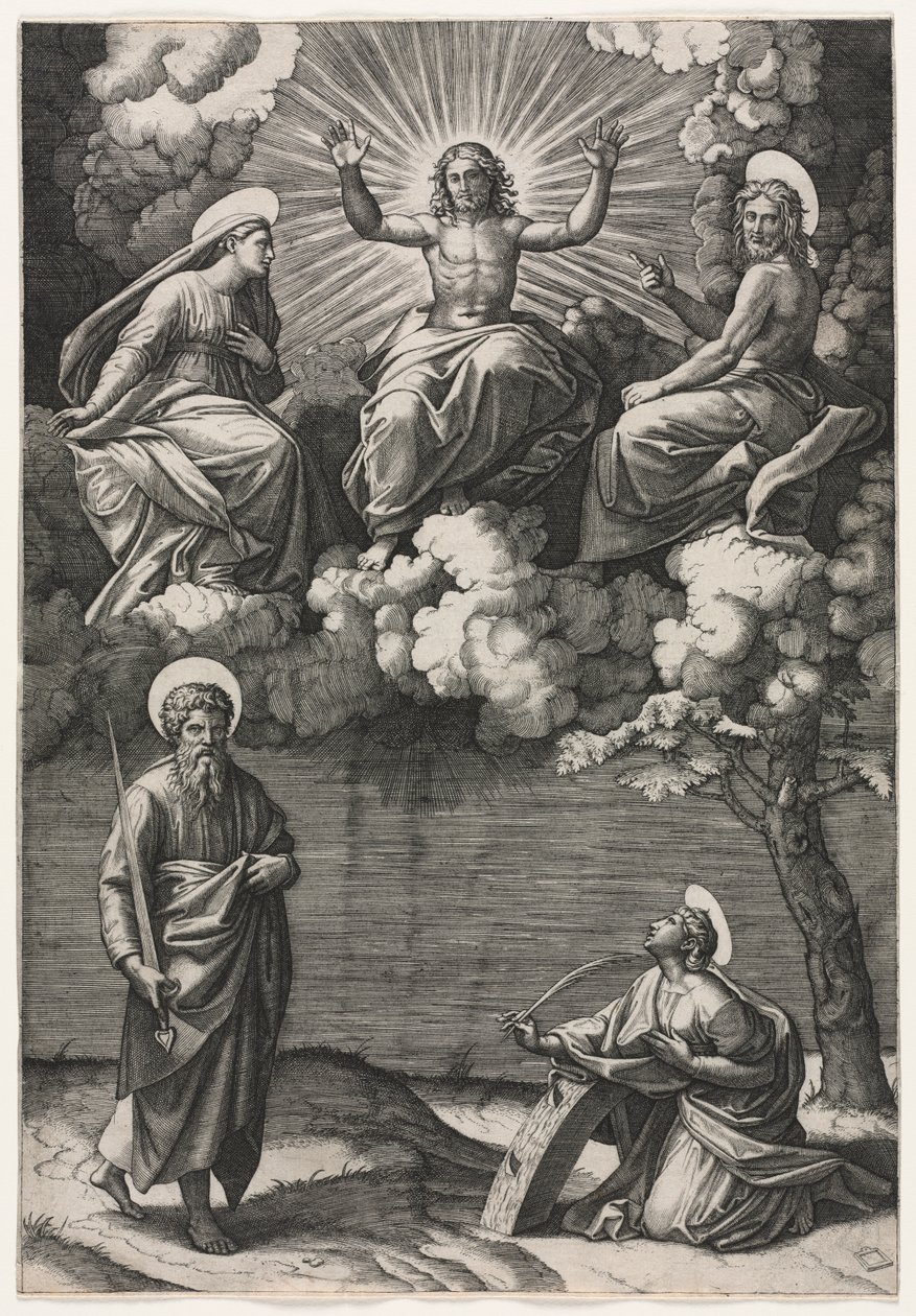 Chrystus Dziewica i św. Jan Chrzciciel ze świętymi Pawłem i Katarzyną autorstwa Marcantonio Raimondi