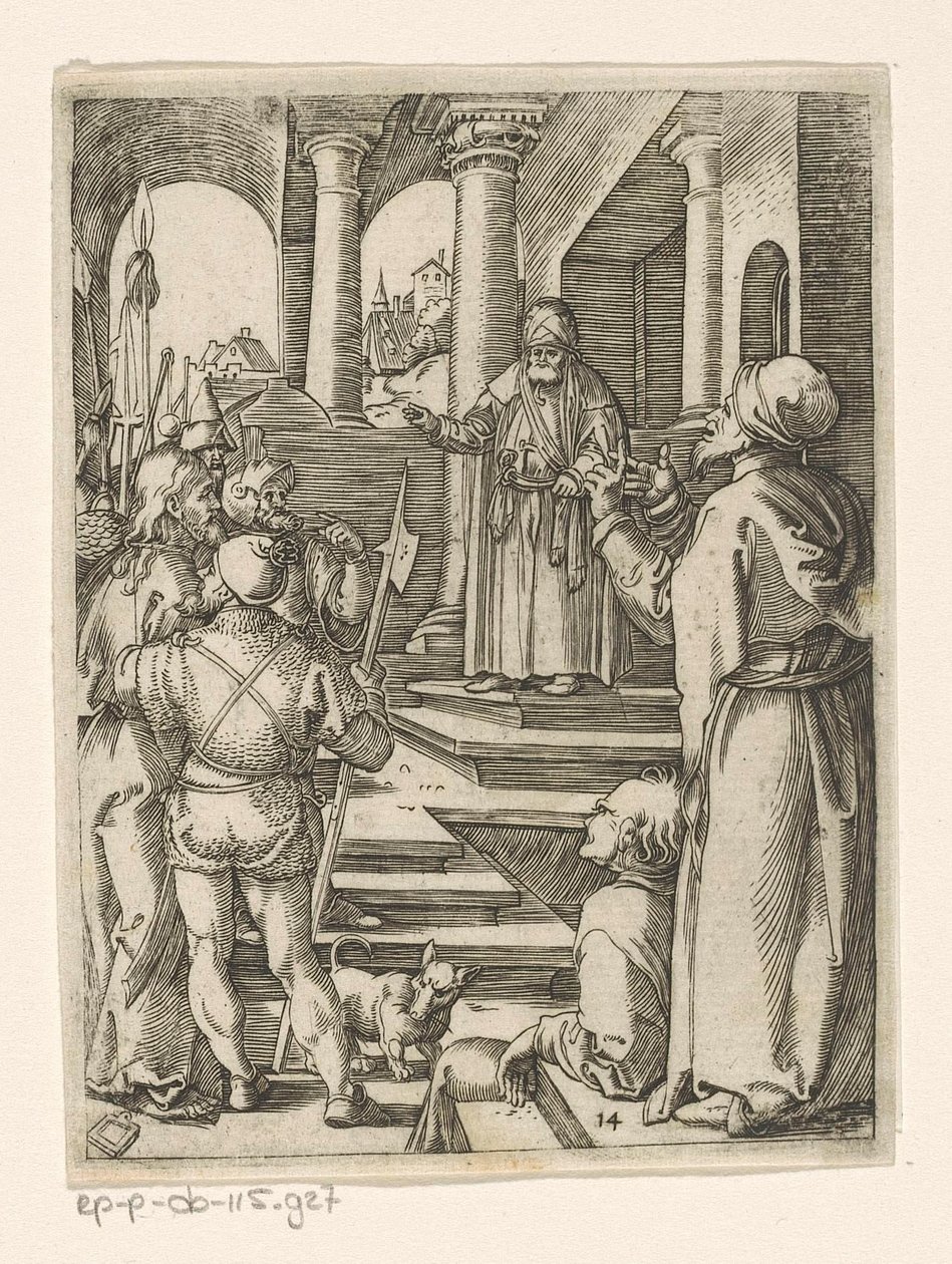 Chrystus przed Piłatem Męka Chrystusa (tytuł serii) autorstwa Marcantonio Raimondi