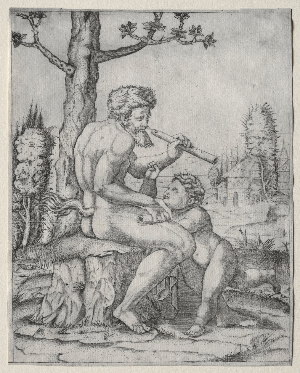 Faun i dziecko autorstwa Marcantonio Raimondi