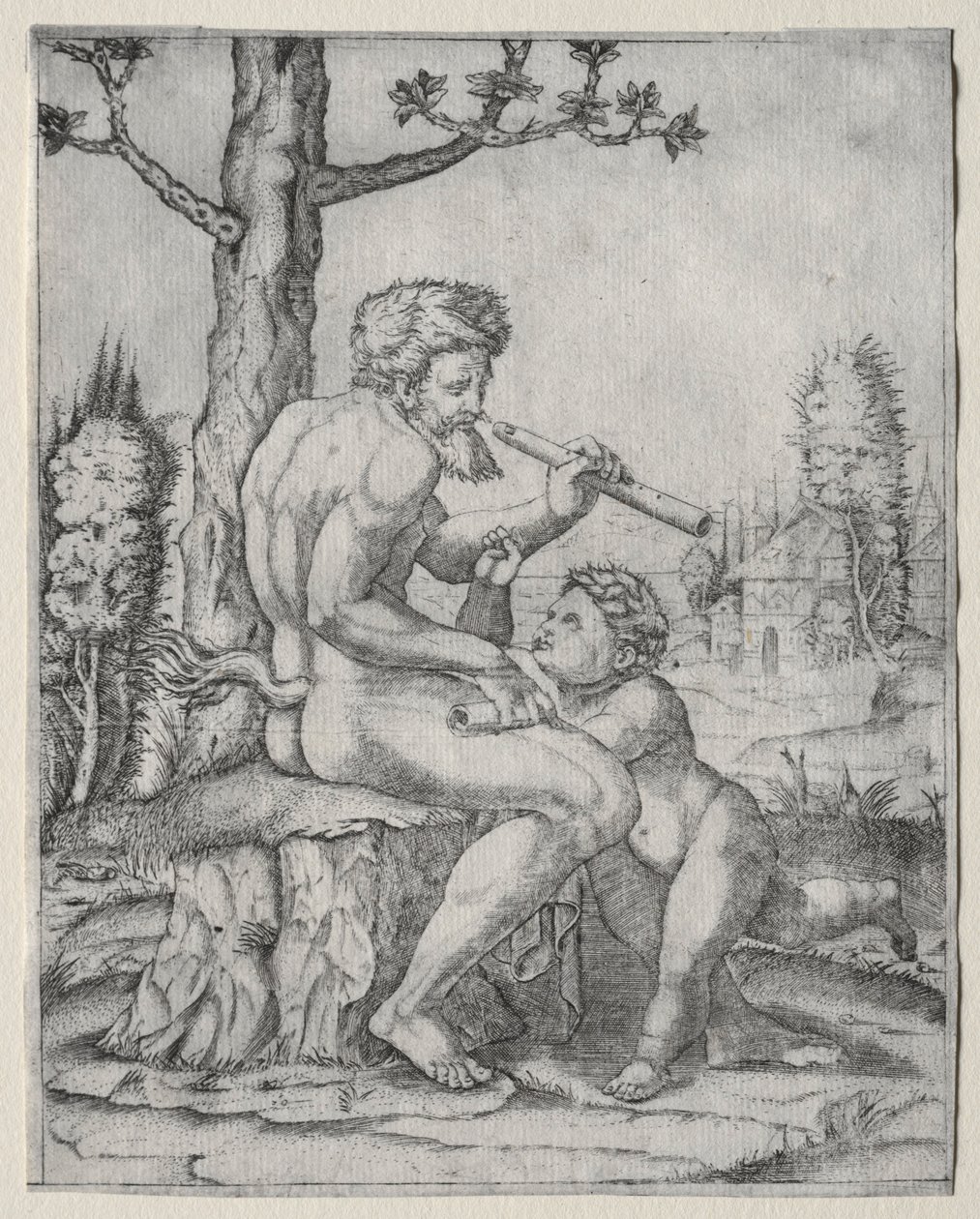 Faun i dziecko, ok. godz. 1509. autorstwa Marcantonio Raimondi