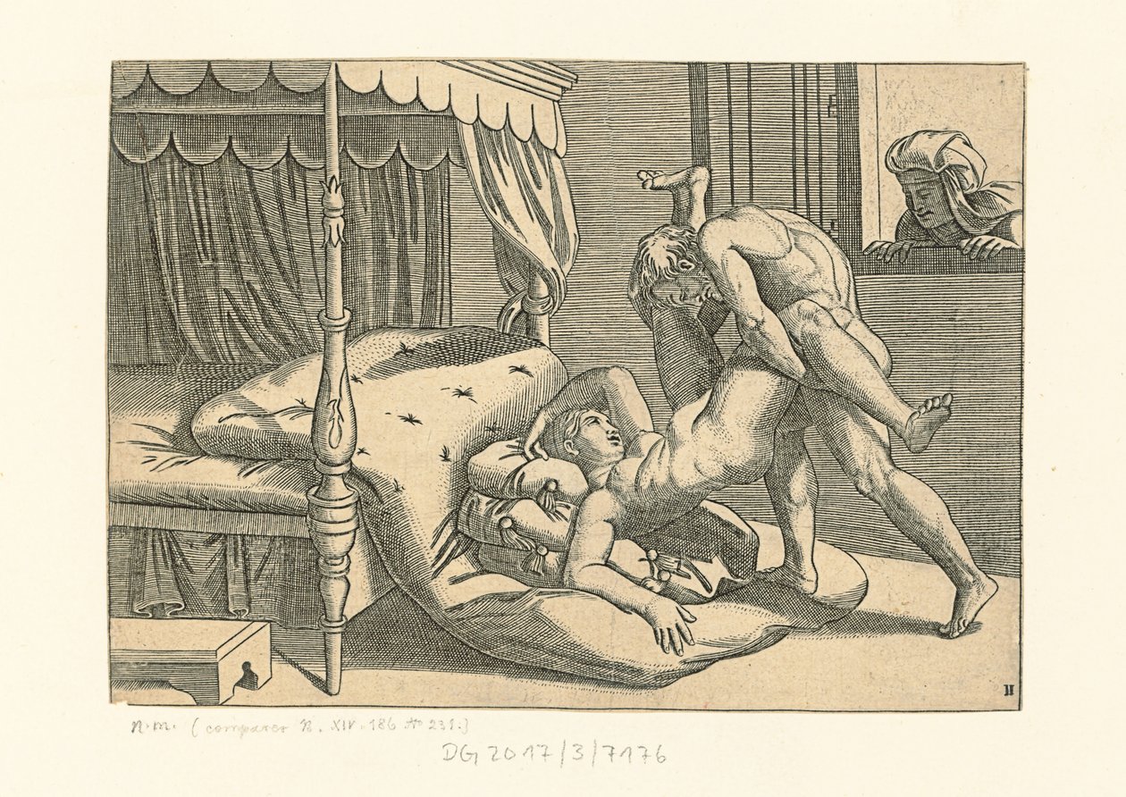 Modi. Pozycja 9, 1530-1540. autorstwa Marcantonio, Raimondi