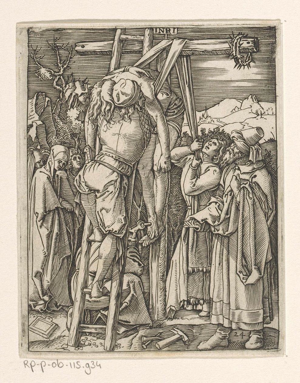 Krzyż biorąc Męka Chrystusa (tytuł serii) autorstwa Marcantonio Raimondi