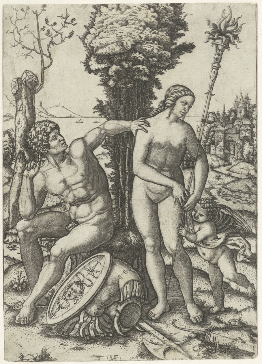 Mars i Wenus jako para zakochana w Amor autorstwa Marcantonio Raimondi