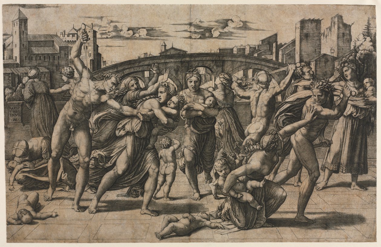 Masakra niewinnych (z jodłą) autorstwa Marcantonio Raimondi
