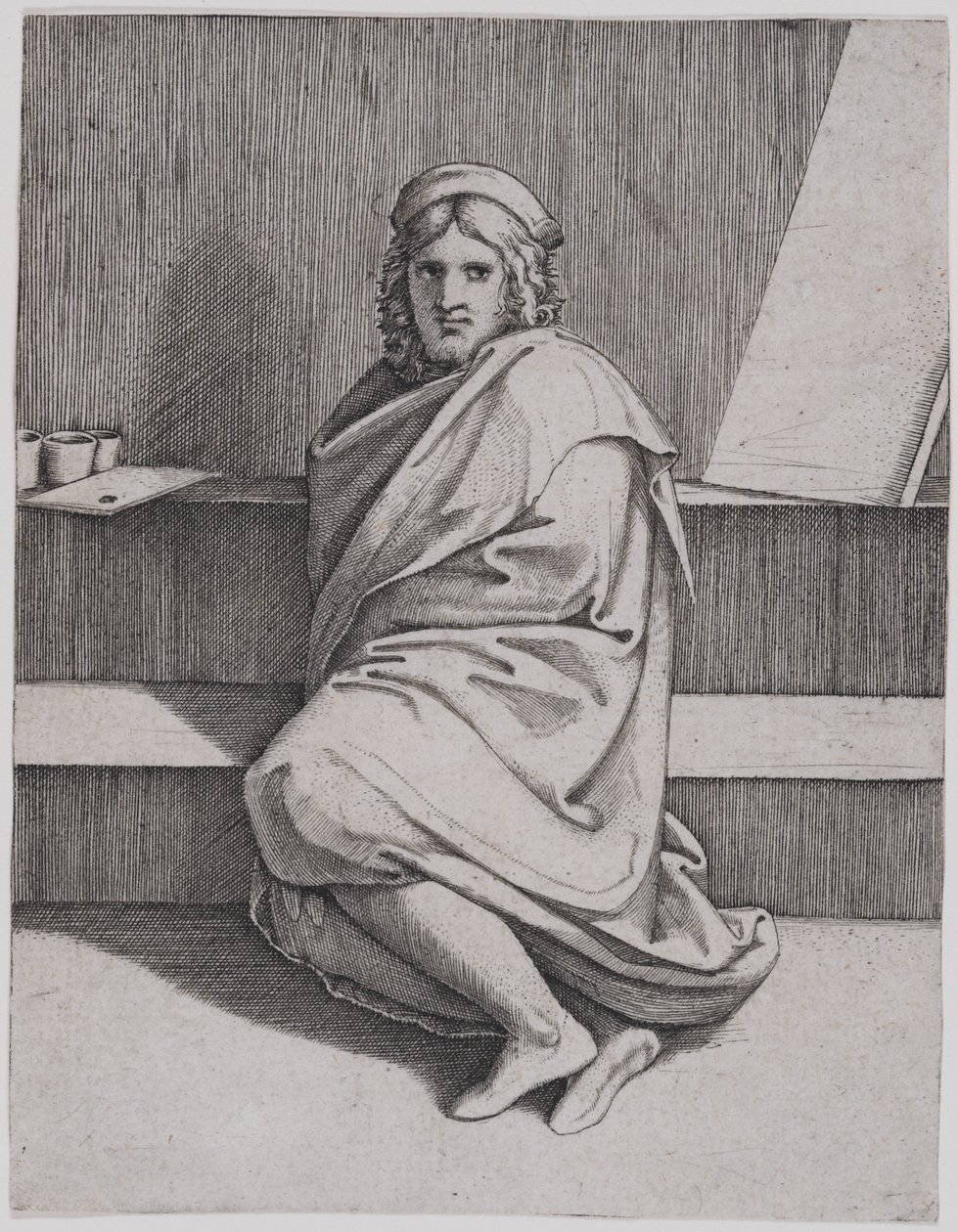 Portret siedzącego Rafaela autorstwa Marcantonio Raimondi