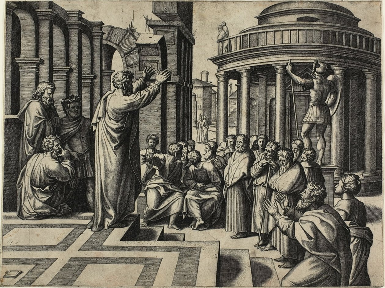 Głoszenie św. Pawła w Atenach autorstwa Marcantonio Raimondi