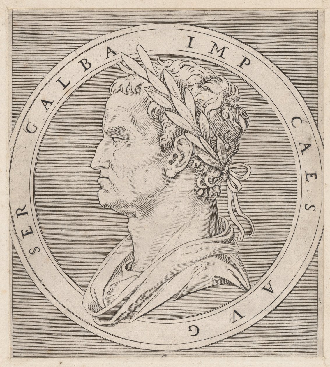 Lustro rzymskiej świetności: Galba, z Dwunastu Cezarów, ca. 1500-1534., ca. 1500-1534. autorstwa Marcantonio Raimondi