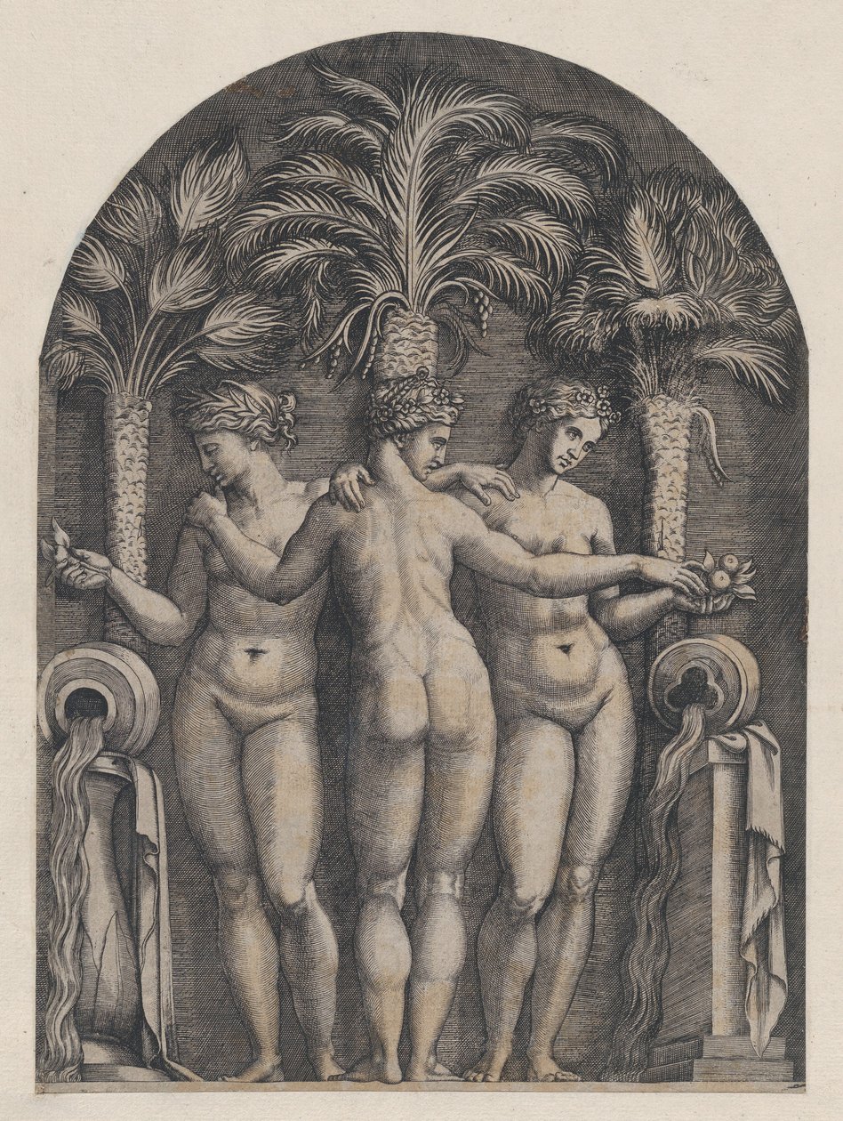 Lustro rzymskiej wspaniałości: Trzy Gracje, ca. 1500-1534., ca. 1500-1534. autorstwa Marcantonio Raimondi