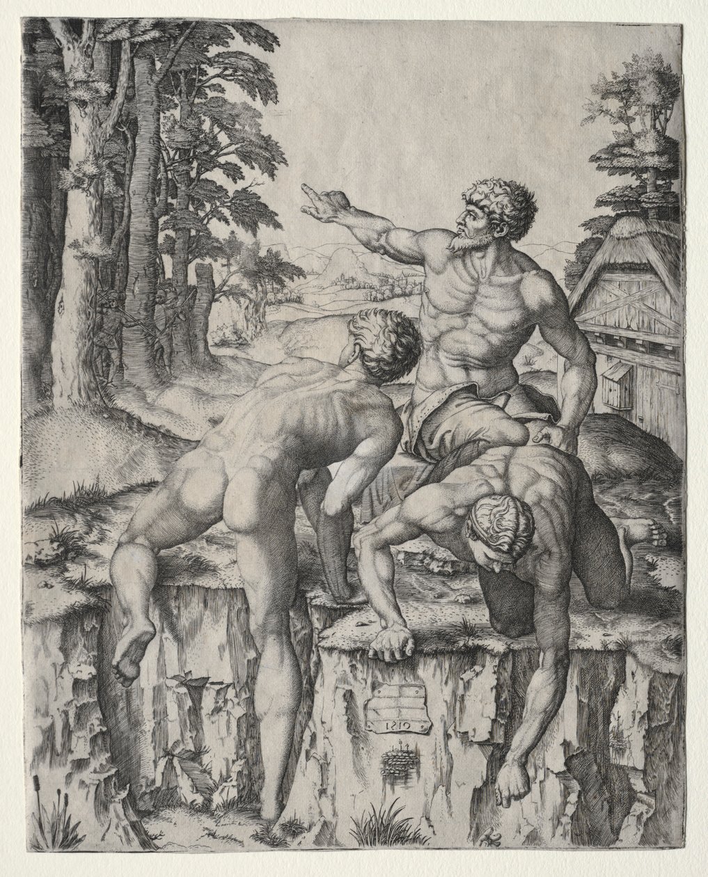 Wspinacze Trzy postacie z bitwy Michała Anioła pod Cascina, 1510. autorstwa Marcantonio Raimondi