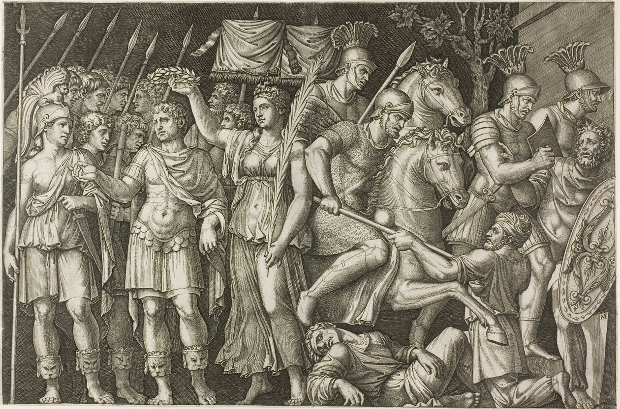 Trajan ukoronowany zwycięstwem autorstwa Marcantonio Raimondi
